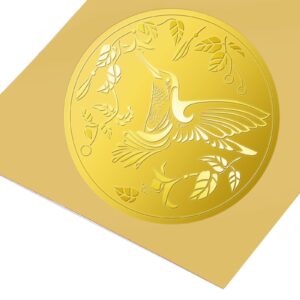 BENECREAT 100pcs Hummingbird Gold Foil Certificate Seals, 2" Leaves Flower Self Adhesive Embossed Stickers Decoration Labels for Envelopes Diplomas Awards Graduation