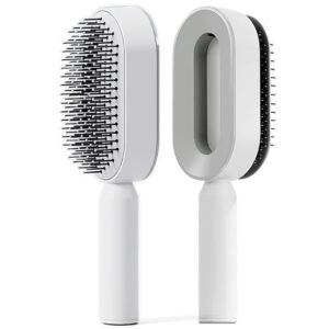 self cleaning hair brushes for women, kids - hair brush for curly, thick, straight, thin, wet or dry hair - detangling brush and scalp massager - detangler brush comb pain free (white)