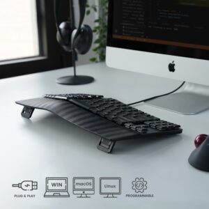 Perixx PERIBOARD-335BL Wired Ergonomic Mechanical Compact Keyboard - Low-Profile Blue Clicky Switches - Programmable Feature with Macro Keys - Compatible with Windows and Mac OS X - US English