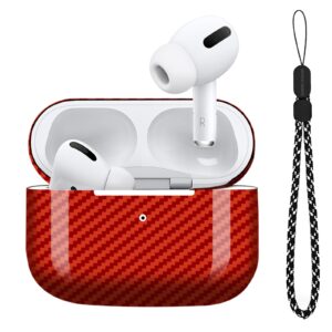 MONOCARBON Real Carbon Fiber Case for Airpods Pro 2nd Generation with Lanyard,AntiScratch Slim Protective Hard Cover for Airpods Pro 2 Compatible with Magsafe Wireless Charging-Twill Glossy Red