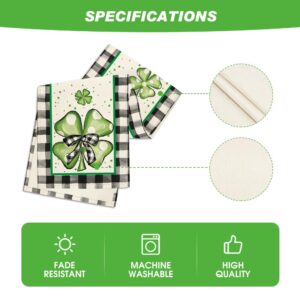 Artoid Mode Buffalo Plaid Dots Shamrocks St.Patrick's Day Table Runner, Seasonal Kitchen Dining Table Runner for Home Party Decor 13x72 Inch