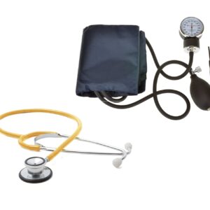 Dealmed Blood Pressure Monitor and Stethoscope Bundle | Includes (1) Arm Blood Pressure Monitor with Adult Cuff (Black) and (1) Dual-Head Stethoscope (Yellow)