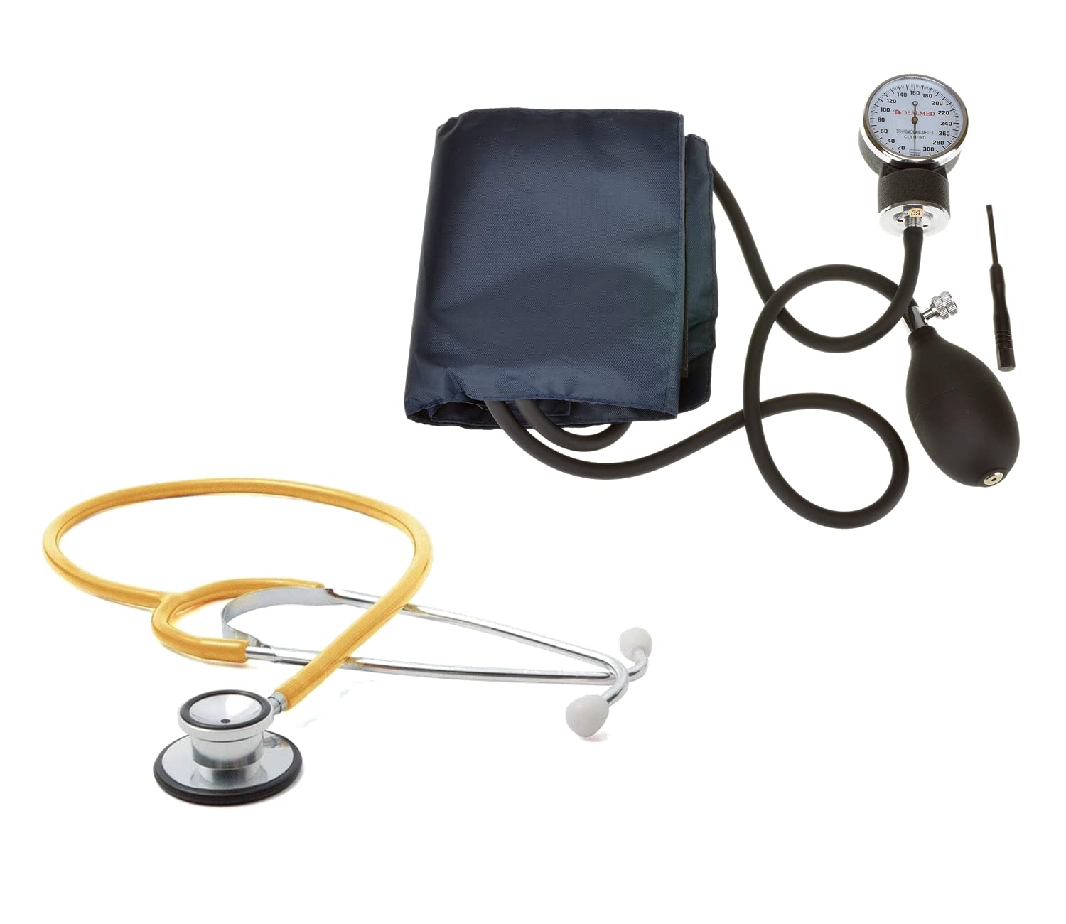 Dealmed Blood Pressure Monitor and Stethoscope Bundle | Includes (1) Arm Blood Pressure Monitor with Adult Cuff (Black) and (1) Dual-Head Stethoscope (Yellow)