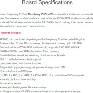 waveshare Pre-Soldered Header Raspberry Pi Pico W, Built-in WiFi Support 2.4 GHZ Wi-Fi 4, Based on Official RP2040 Dual-Core Processor,Dual-core Arm Cortex M0+ Processor