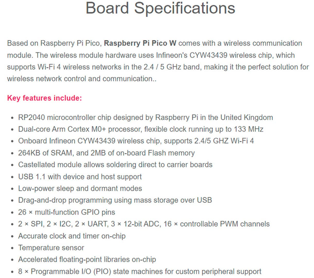 waveshare Pre-Soldered Header Raspberry Pi Pico W, Built-in WiFi Support 2.4 GHZ Wi-Fi 4, Based on Official RP2040 Dual-Core Processor,Dual-core Arm Cortex M0+ Processor