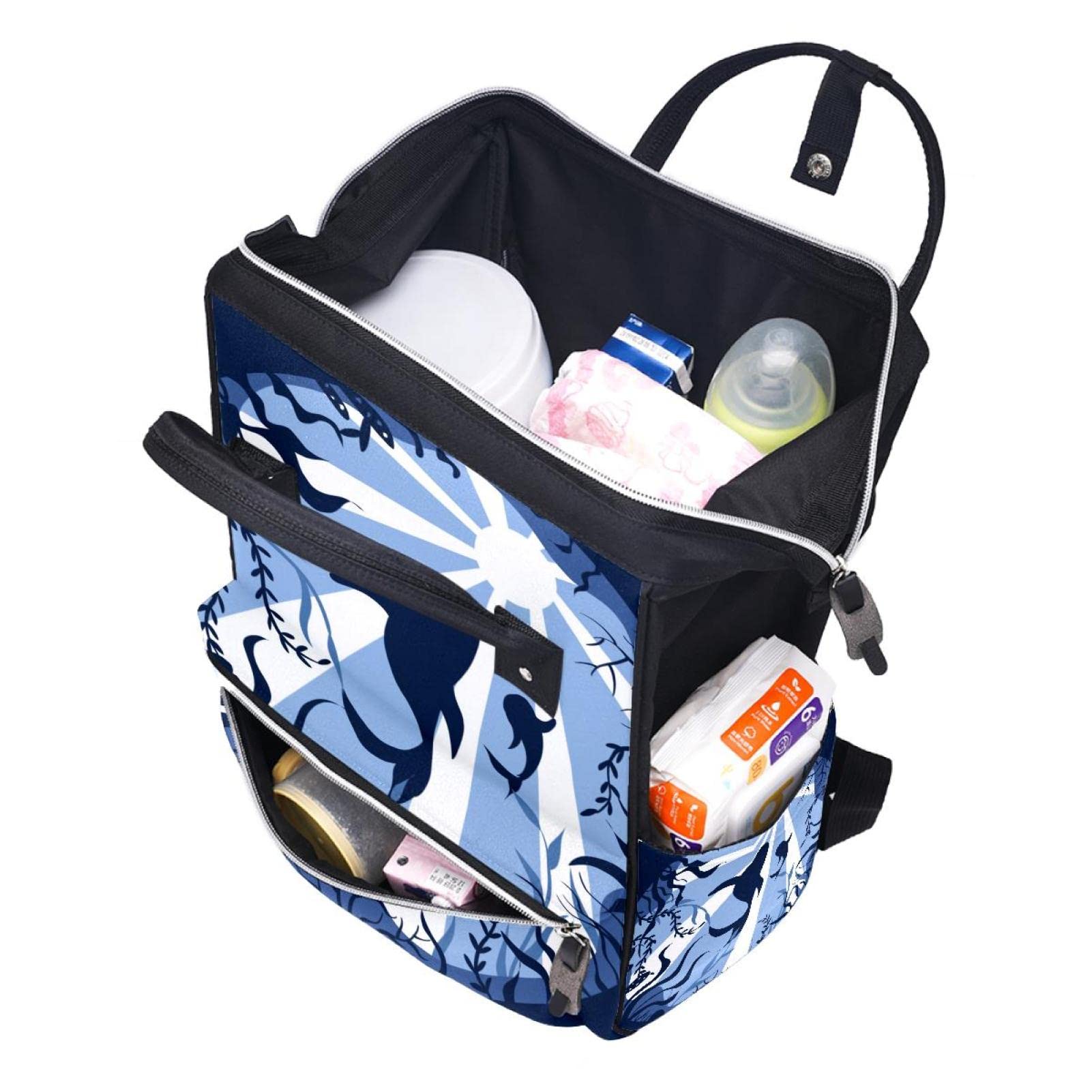 Underwater Shark Silhouette Diaper Bag Backpack Baby Nappy Changing Bags Multi Function Large Capacity Travel Bag