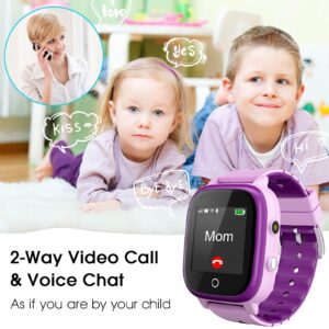 4G Kids Smart Watch with GPS Tracker and Calling, IP67 Waterproof, 2-Way Calls, GPS Tracker, SOS Kids Cell Phone Wrist Watch for Age 3-14 Girls Boys Girls Christmas BirthdayBirthday Gifts (purple)