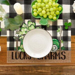 Artoid Mode Bufflao Plaid Truck Shamrock St. Patrick's Day Placemats Set of 4, 12x18 Inch Lucky Spring Table Mats for Party Kitchen Dining Decoration