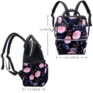 Pink Peony Diaper Bag Backpack Baby Nappy Changing Bags Multi Function Large Capacity Travel Bag