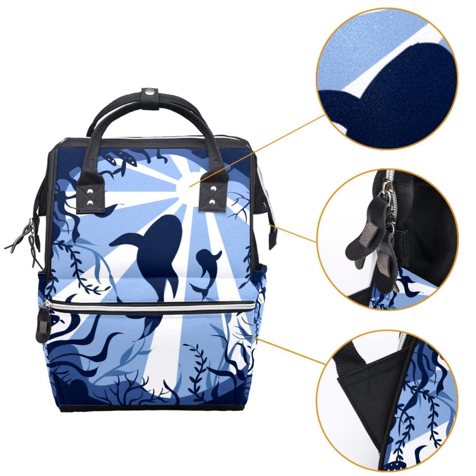 Underwater Shark Silhouette Diaper Bag Backpack Baby Nappy Changing Bags Multi Function Large Capacity Travel Bag