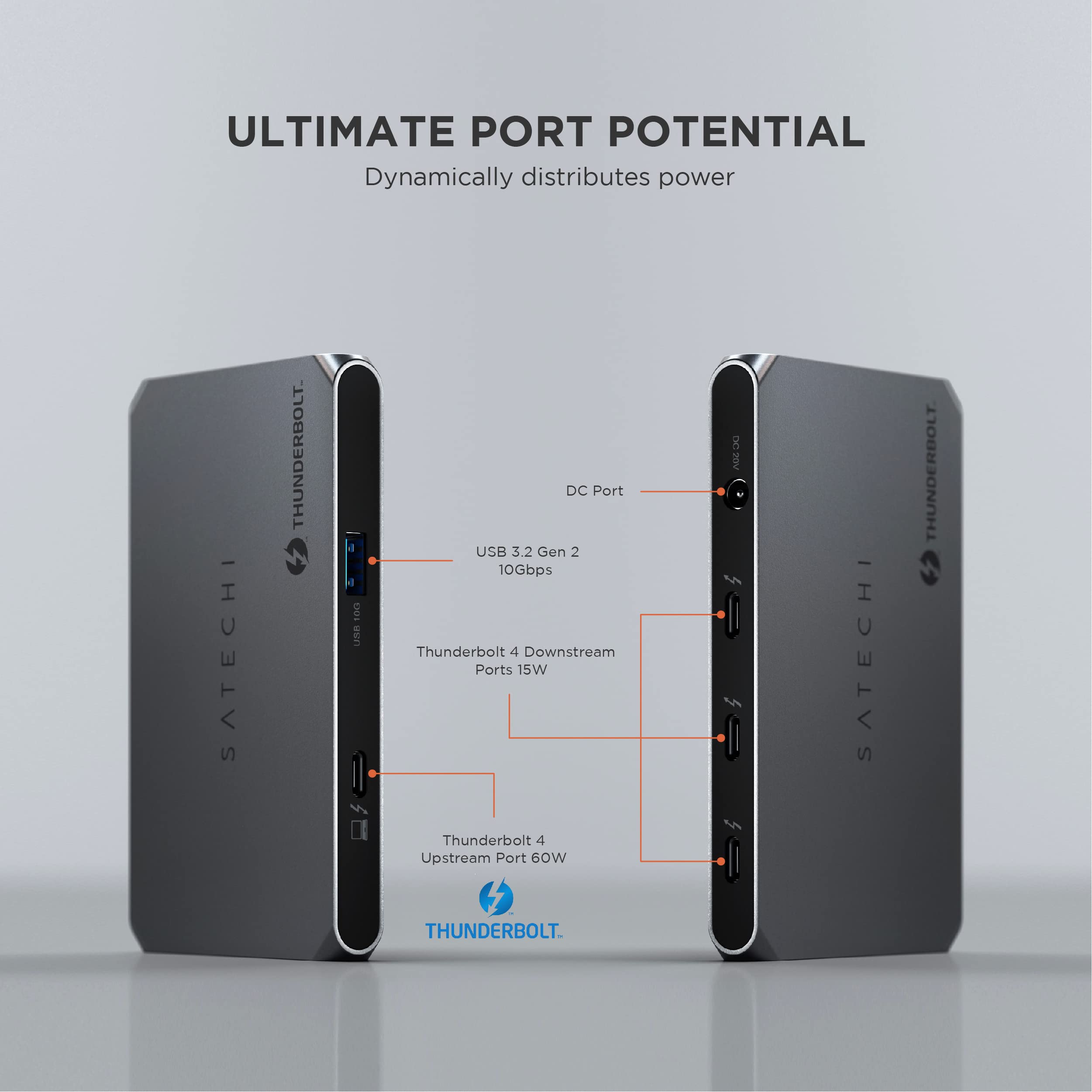 Satechi Thunderbolt 4 Hub 5 in 1, Thunderbolt 4 Dock with 3 Thunderbolt 4 Downstream Ports, 60W PD Charging, Single 8K/ Dual 4K Display, USB-A Data, DC Port for MacBook, Windows