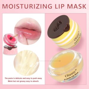 2 Pack Nourishing Lip Balm Honey Pot, Moisturizing Honey & Strawberry Propolis Lip Mask, Hydrating & Prevention Dry and Cracked Lip Scrubs Exfoliator Sleeping Lip Mask Reduces Lip Lines