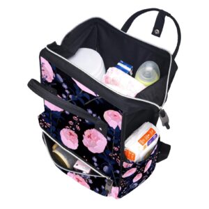 Pink Peony Diaper Bag Backpack Baby Nappy Changing Bags Multi Function Large Capacity Travel Bag