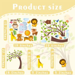 Jungle Animal Wall Decals Cartoon Tree Animal Wall Stickers Forest Animal Wall Decals Peel and Stick Elephant Woodland Animal Wall Decal for Girl Boy Room Kids Baby Room Nursery Playroom Bedroom Decor