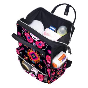 Sugar Skulls with Flowers Guitar Diaper Bag Backpack Baby Nappy Changing Bags Multi Function Large Capacity Travel Bag