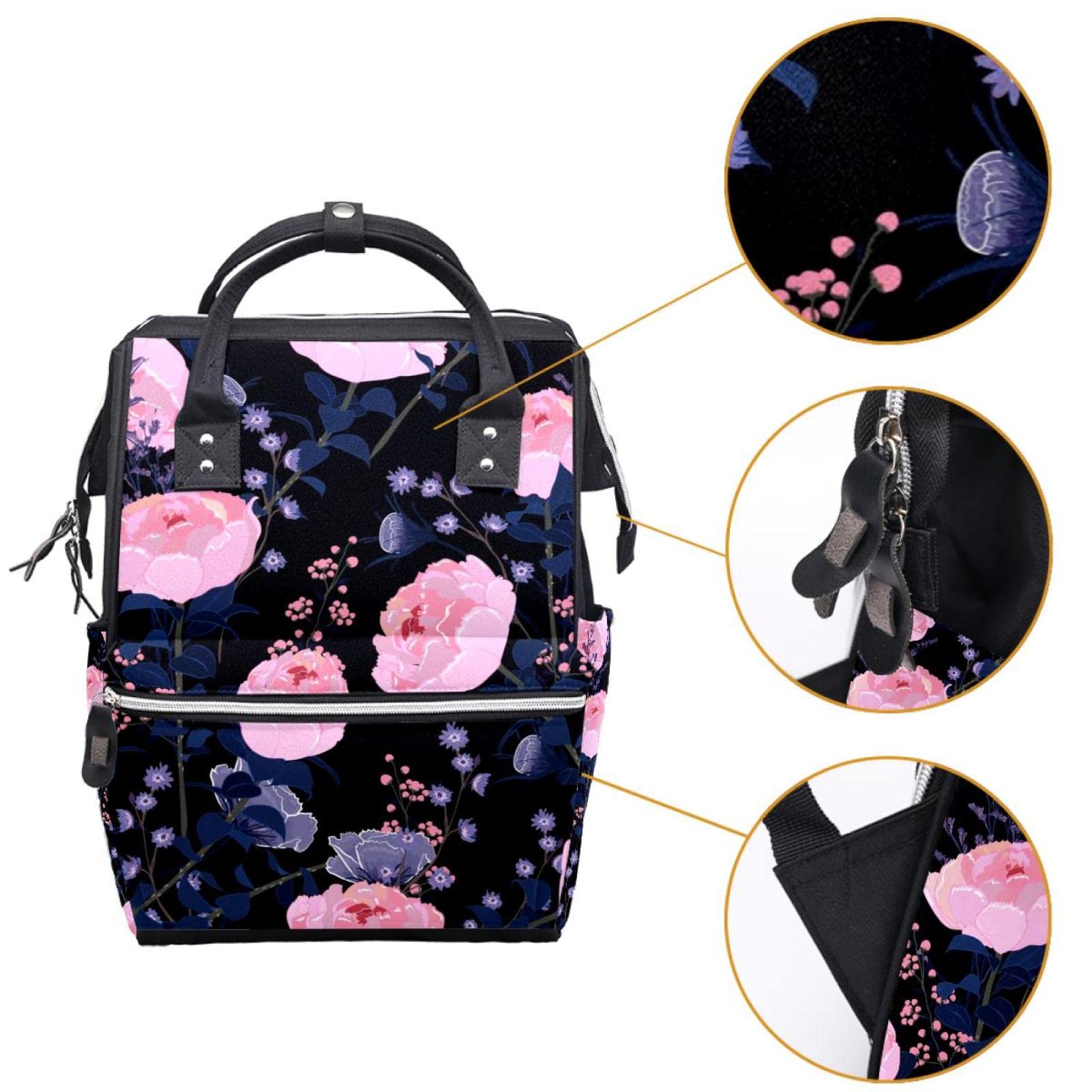 Pink Peony Diaper Bag Backpack Baby Nappy Changing Bags Multi Function Large Capacity Travel Bag