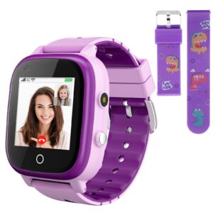 4G Kids Smart Watch with GPS Tracker and Calling, IP67 Waterproof, 2-Way Calls, GPS Tracker, SOS Kids Cell Phone Wrist Watch for Age 3-14 Girls Boys Girls Christmas BirthdayBirthday Gifts (purple)