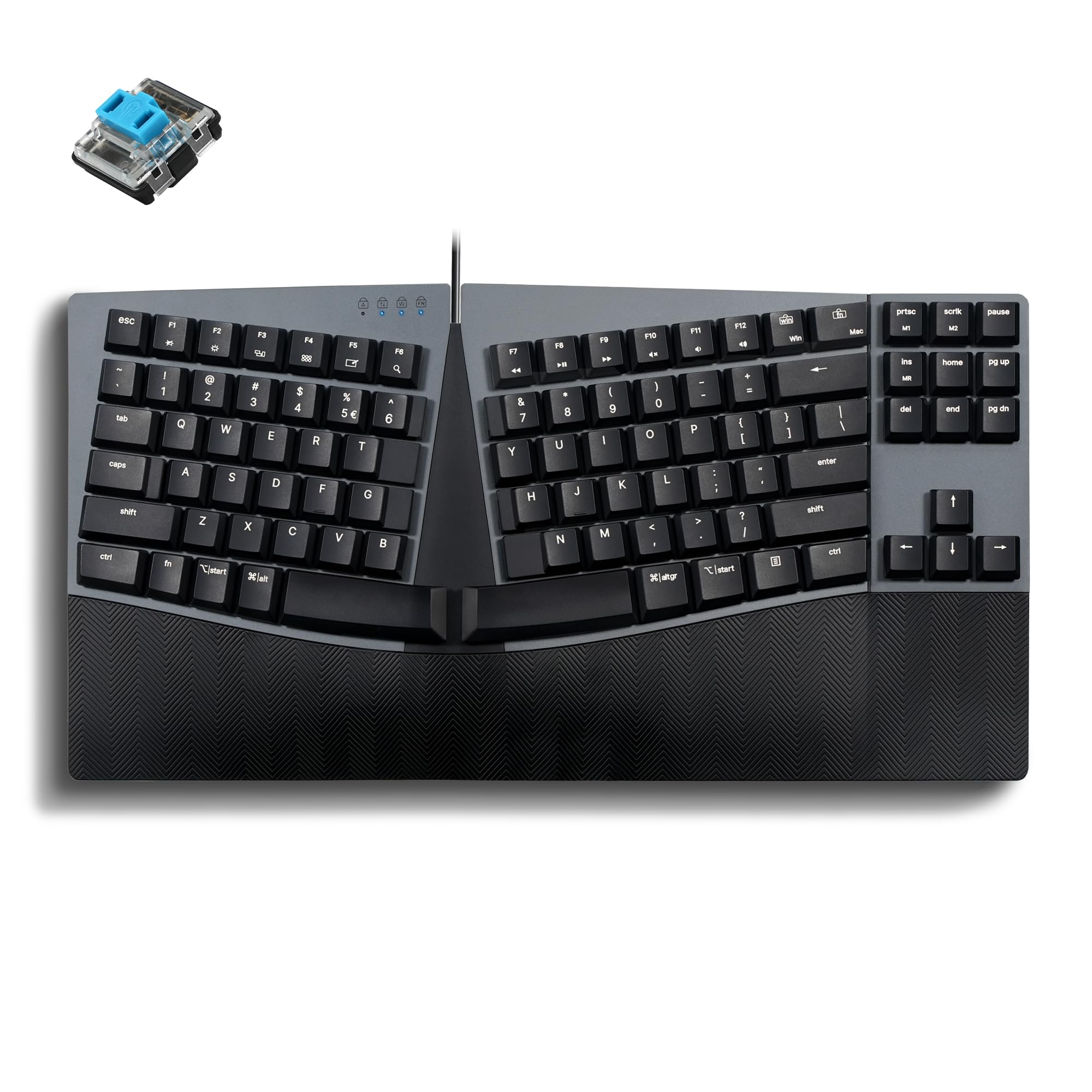 Perixx PERIBOARD-335BL Wired Ergonomic Mechanical Compact Keyboard - Low-Profile Blue Clicky Switches - Programmable Feature with Macro Keys - Compatible with Windows and Mac OS X - US English