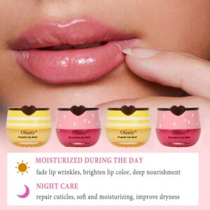 2 Pack Nourishing Lip Balm Honey Pot, Moisturizing Honey & Strawberry Propolis Lip Mask, Hydrating & Prevention Dry and Cracked Lip Scrubs Exfoliator Sleeping Lip Mask Reduces Lip Lines