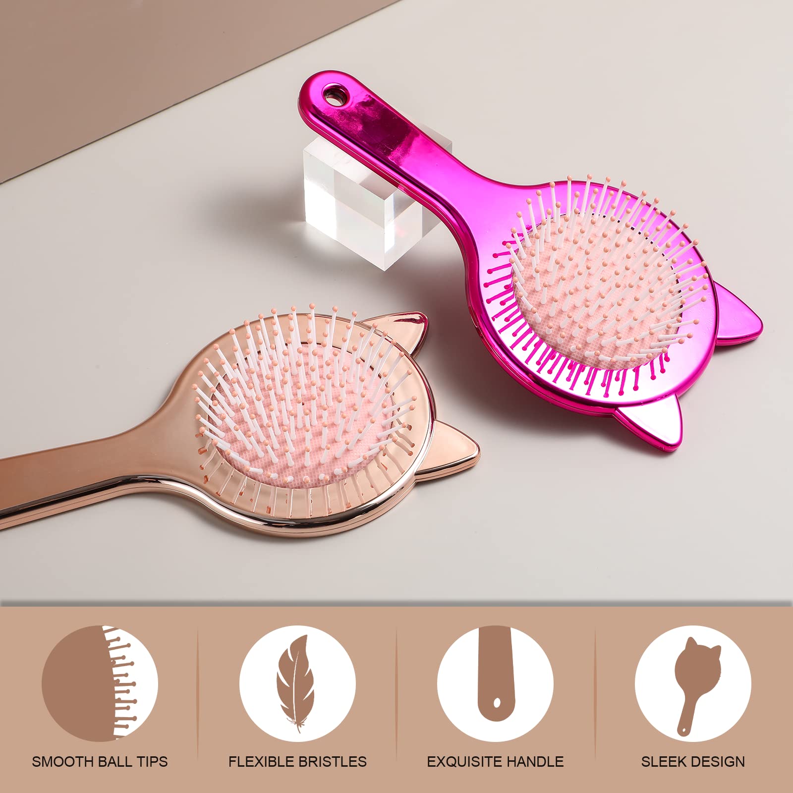 Detangling Hair Brush Air cushion Comb Oneleaf Cute cat ear shape for Curly, Thick, Natural, Straight, Fine, Wet or Dry Hair for Women, Kids and Toddlers-Pain Free(Ombre-2pcs)