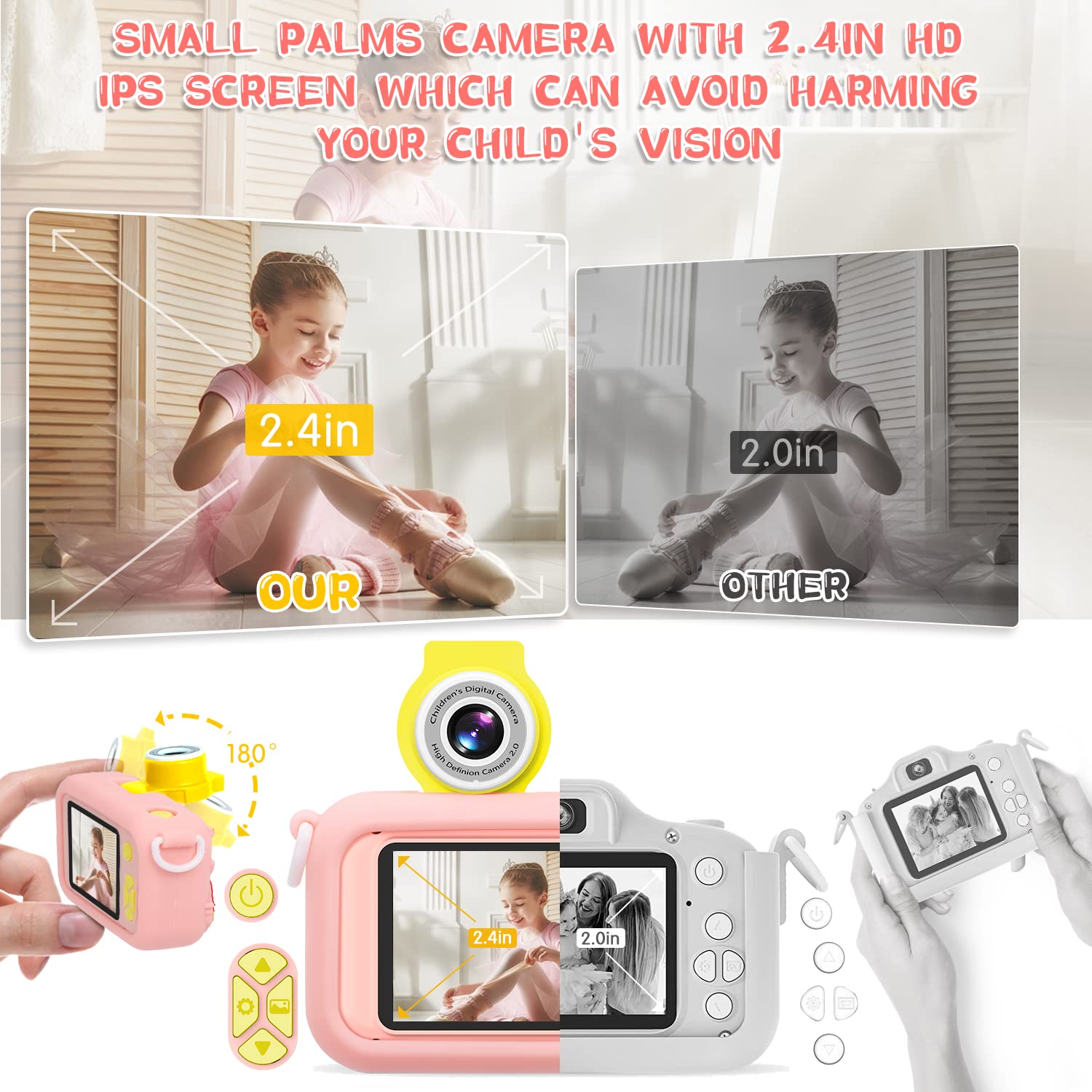 Kids Camera,ARNSSIEN 180° Flip Lens Camera for Kid,2.4in IPS LCD Digital Camera with Silicone Case,Child Selfie Camera for 3 4 5 6 7 8 9 10 Year-Old Girl Boy Christmas Birthday Gift Toddler Camera Toy