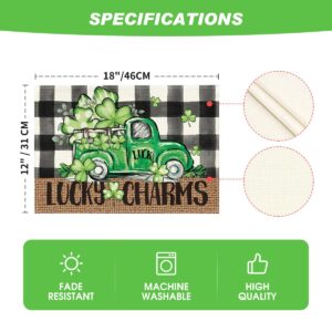 Artoid Mode Bufflao Plaid Truck Shamrock St. Patrick's Day Placemats Set of 4, 12x18 Inch Lucky Spring Table Mats for Party Kitchen Dining Decoration