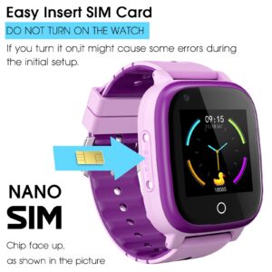 4G Kids Smart Watch with GPS Tracker and Calling, IP67 Waterproof, 2-Way Calls, GPS Tracker, SOS Kids Cell Phone Wrist Watch for Age 3-14 Girls Boys Girls Christmas BirthdayBirthday Gifts (purple)