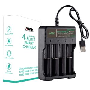 18650 battery charger 4 bay, smart universal charger for flashlight headlamp battery 3.7v lithium li ion batteries compatible 18650 14500 16340 battery charger