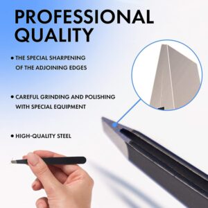 Professional eyebrow tweezers, Tweezers for Men, Women and Children, with angled tip for easy plucking of ingrown hairs, Stainless steel (Black)