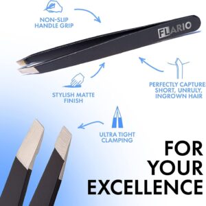 Professional eyebrow tweezers, Tweezers for Men, Women and Children, with angled tip for easy plucking of ingrown hairs, Stainless steel (Black)