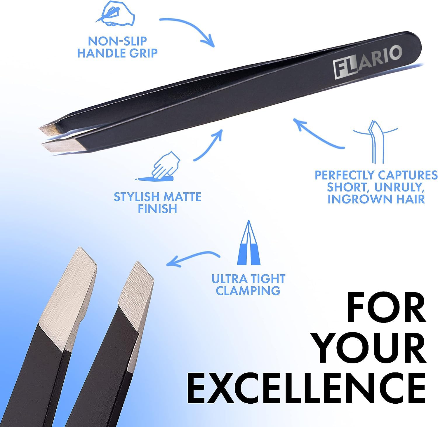 Professional eyebrow tweezers, Tweezers for Men, Women and Children, with angled tip for easy plucking of ingrown hairs, Stainless steel (Black)