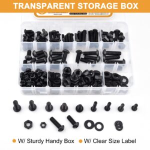 VIGRUE 288PCS M6 M8 Button Head Hex Socket Cap Screws Bolts Nuts Washer Assortment Kit, 10.9 Grade Alloy Steel Black Oxide, Fully Threaded