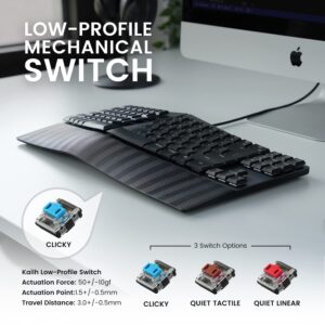 Perixx PERIBOARD-335BL Wired Ergonomic Mechanical Compact Keyboard - Low-Profile Blue Clicky Switches - Programmable Feature with Macro Keys - Compatible with Windows and Mac OS X - US English