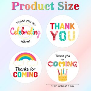 360 Pcs Thank You Labels Cute Art Stickers Rainbow Birthday Stickers Thank You for Coming Labels for Packaging Birthday Baby Shower Party