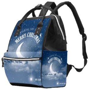 santa claus flying in his sleigh on starry sky clouds diaper bag backpack baby nappy changing bags multi function large capacity travel bag