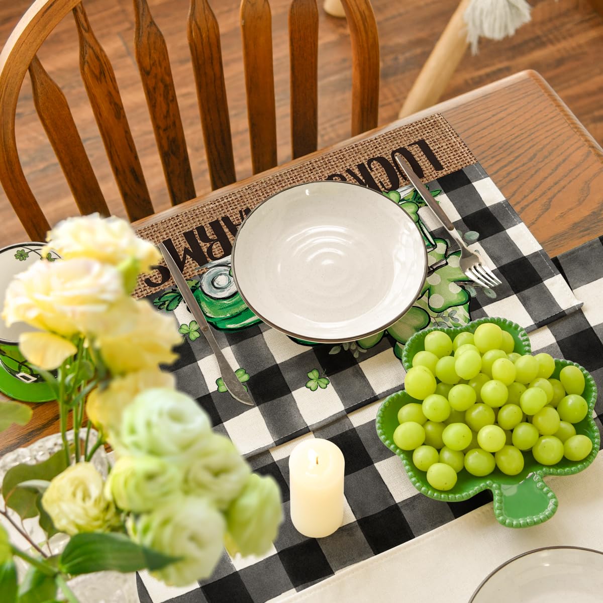 Artoid Mode Bufflao Plaid Truck Shamrock St. Patrick's Day Placemats Set of 4, 12x18 Inch Lucky Spring Table Mats for Party Kitchen Dining Decoration