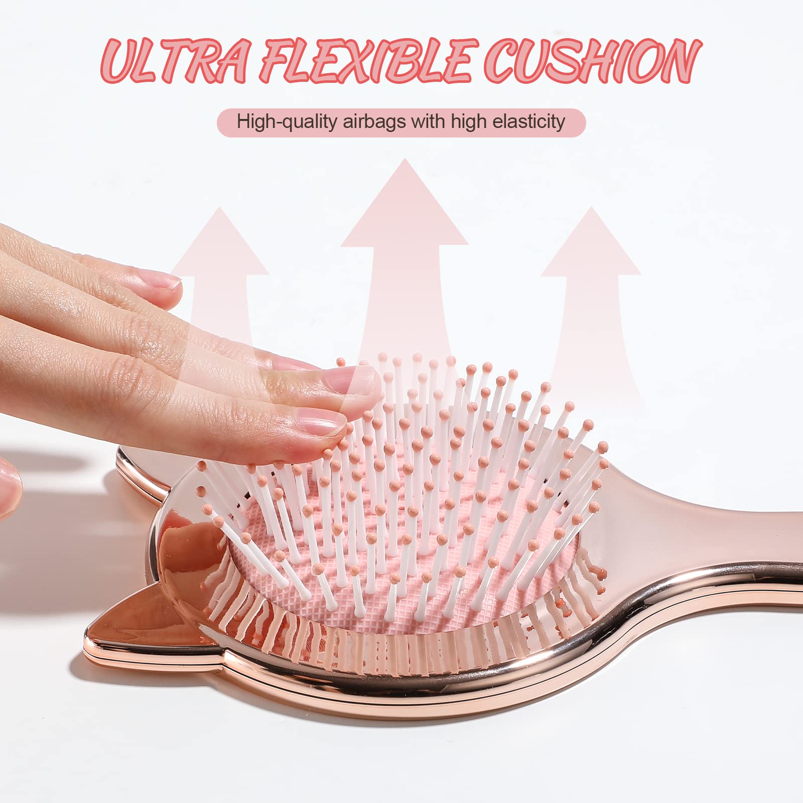 Detangling Hair Brush Air cushion Comb Oneleaf Cute cat ear shape for Curly, Thick, Natural, Straight, Fine, Wet or Dry Hair for Women, Kids and Toddlers-Pain Free(Ombre-2pcs)