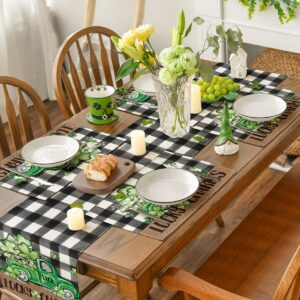 Artoid Mode Bufflao Plaid Truck Shamrock St. Patrick's Day Placemats Set of 4, 12x18 Inch Lucky Spring Table Mats for Party Kitchen Dining Decoration