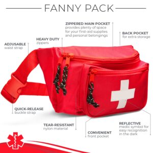 NOVAMEDIC First Aid Fanny Pack Stocked with Emergency Essentials and Professional Aneroid Sphygmomanometer Blood Pressure Machine with Stethoscope Set, Essential Medical Supplies kit