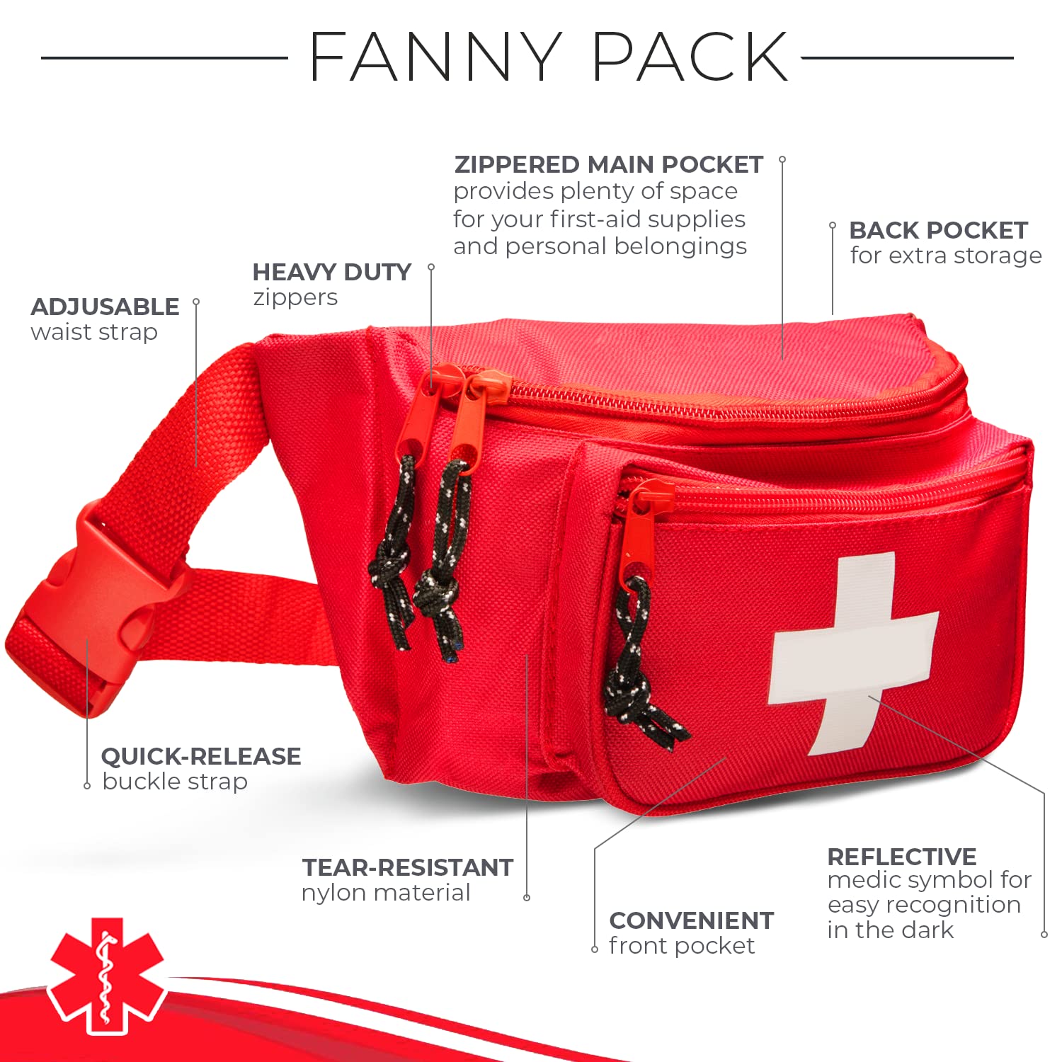 NOVAMEDIC First Aid Fanny Pack Stocked with Emergency Essentials and Professional Aneroid Sphygmomanometer Blood Pressure Machine with Stethoscope Set, Essential Medical Supplies kit