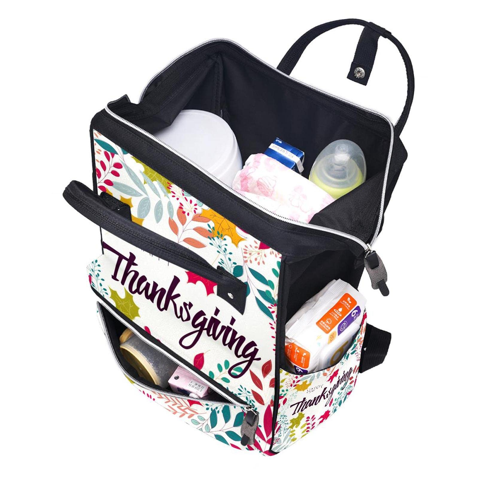 Happy Thanksgiving Colorful Leaves Card Diaper Bag Backpack Baby Nappy Changing Bags Multi Function Large Capacity Travel Bag