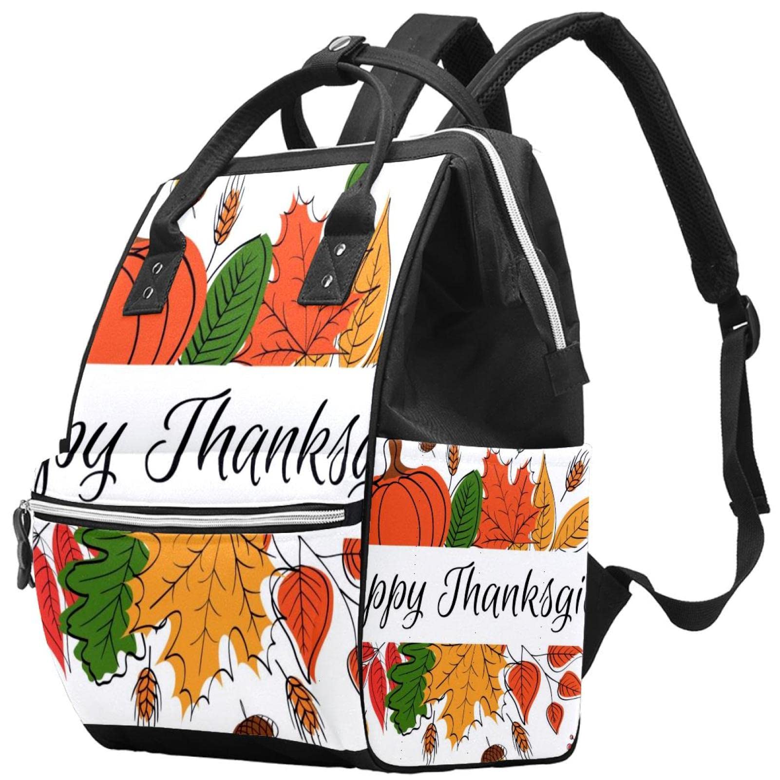 Happy Thanksgiving Day Harvest Pumpkin and Crops Diaper Bag Backpack Baby Nappy Changing Bags Multi Function Large Capacity Travel Bag