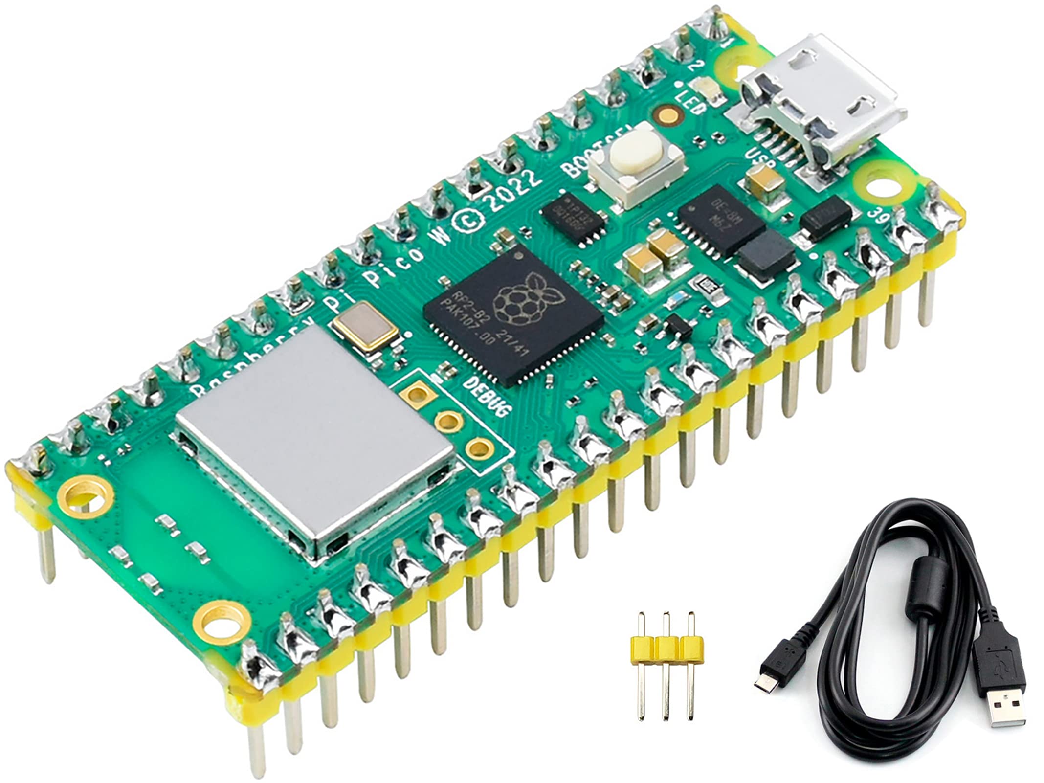 waveshare Pre-Soldered Header Raspberry Pi Pico W, Built-in WiFi Support 2.4 GHZ Wi-Fi 4, Based on Official RP2040 Dual-Core Processor,Dual-core Arm Cortex M0+ Processor