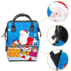 Santa Claus Putting Gifts into Chimney Diaper Bag Backpack Baby Nappy Changing Bags Multi Function Large Capacity Travel Bag