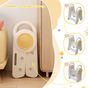 Benarita Step Stool for Toddler 3 Step Stool, Kids Foldable Step Stool for Bathroom Sink, Kitchen Counter Standing Tower, Step Ladder with Handles and Non-Slip Pads for Toilet Potty Training,Yellow