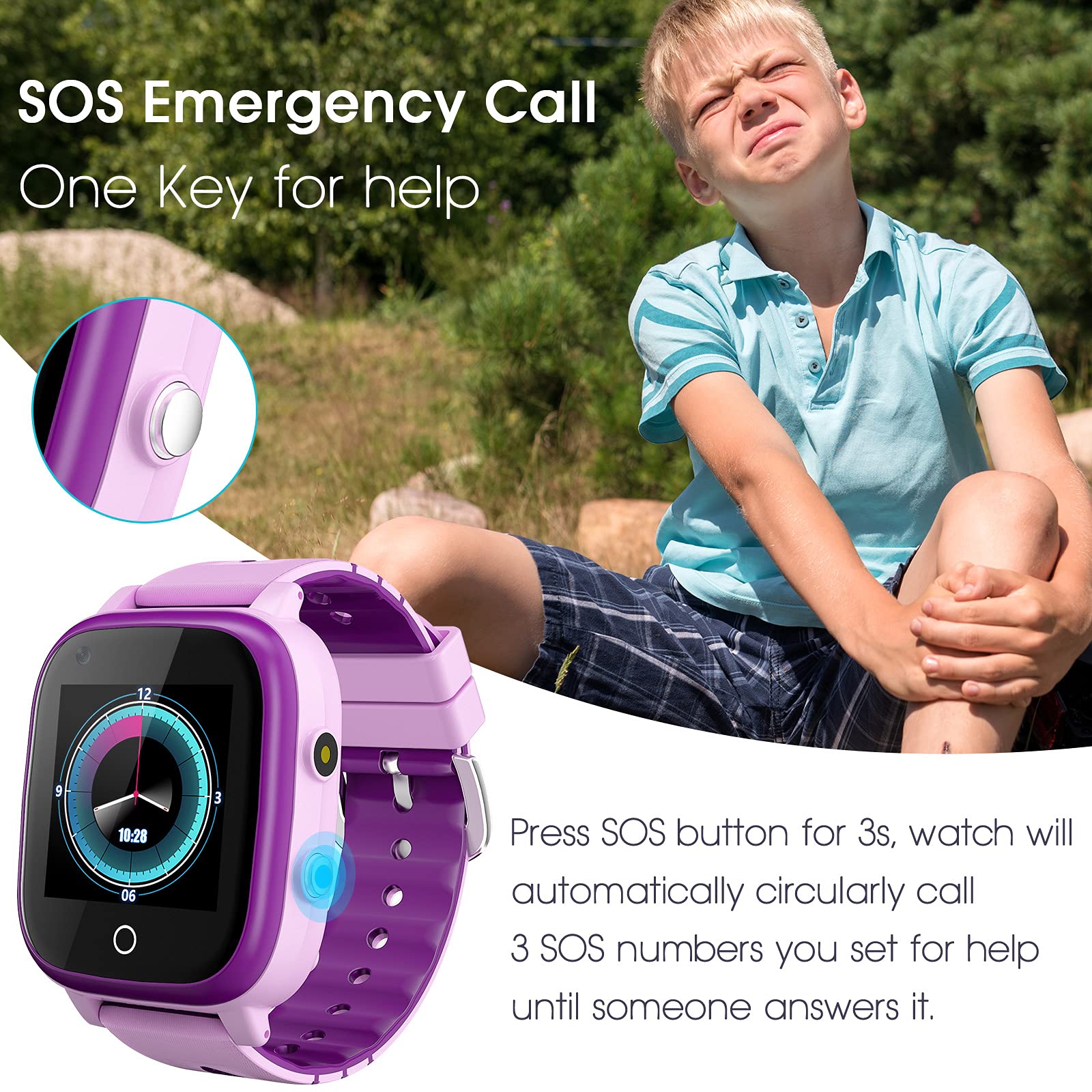 4G Kids Smart Watch with GPS Tracker and Calling, IP67 Waterproof, 2-Way Calls, GPS Tracker, SOS Kids Cell Phone Wrist Watch for Age 3-14 Girls Boys Girls Christmas BirthdayBirthday Gifts (purple)