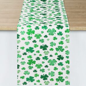 st. patrick's day table runner long dining irish green lucky clover party decoration, clover leaves shamrocks for wedding party holiday for kitchen dining room home decoration