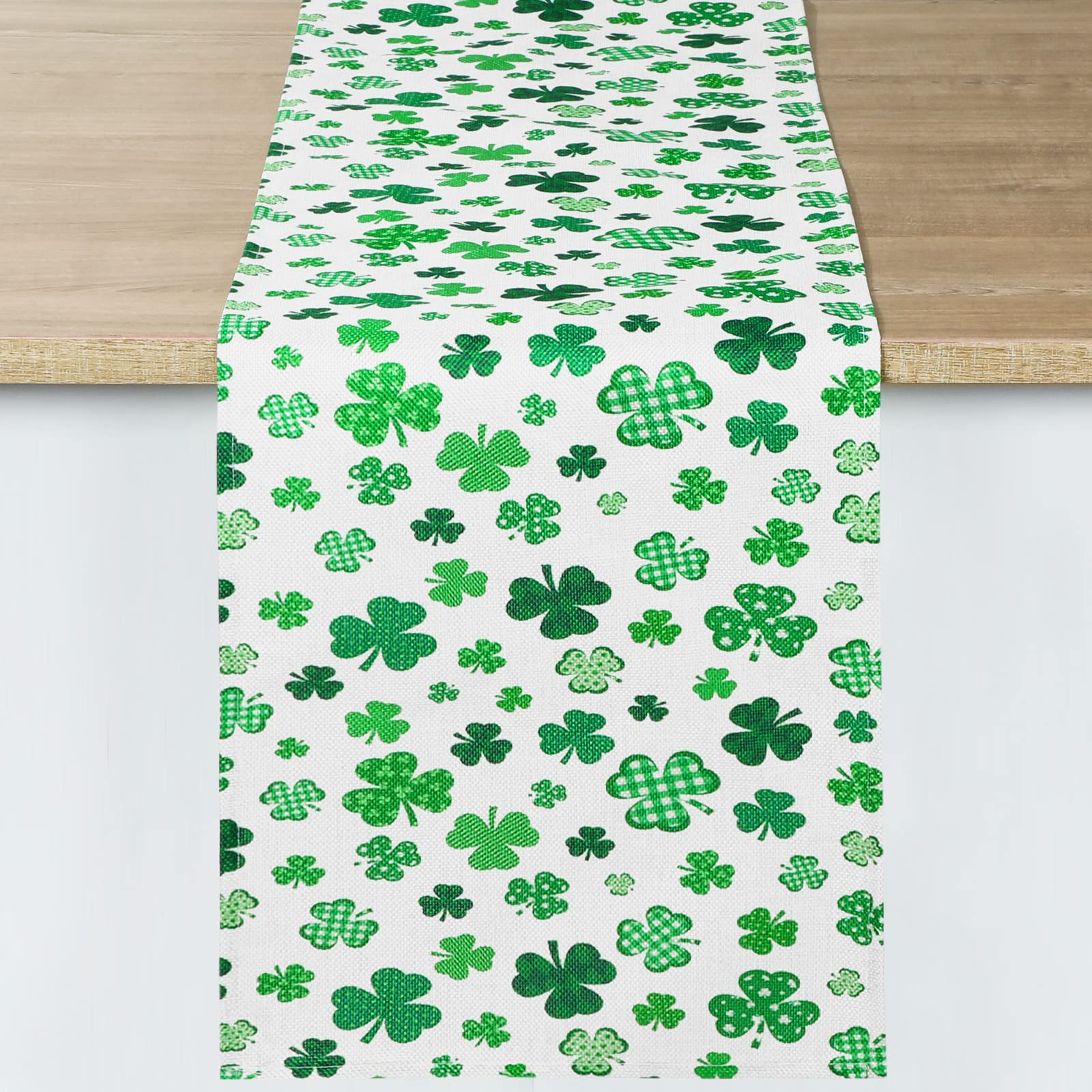 St. Patrick's Day Table Runner Long Dining Irish Green Lucky Clover Party Decoration, Clover Leaves Shamrocks for Wedding Party Holiday for Kitchen Dining Room Home Decoration