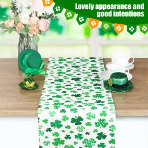 St. Patrick's Day Table Runner Long Dining Irish Green Lucky Clover Party Decoration, Clover Leaves Shamrocks for Wedding Party Holiday for Kitchen Dining Room Home Decoration