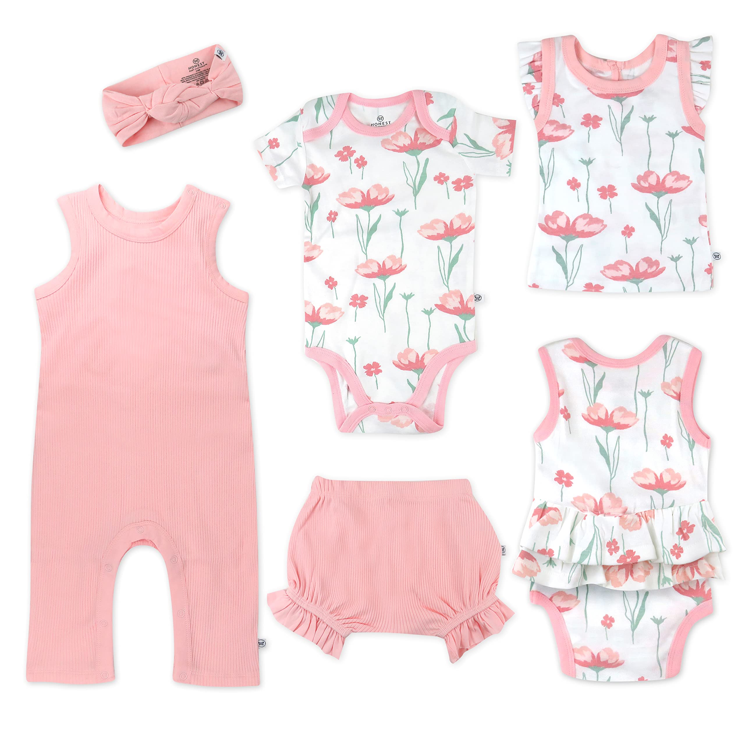 HonestBaby Multipack Gift Bundle Sets Mix Match Outfits 100% Organic Cotton for Newborn Infant Baby Boys, Girls, Unisex, 6-Piece Strawberry Pink Floral, Preemie